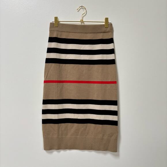BURBERRY Icon Stripe Merino Wool Skirt Size Small NWOT - Picture 2 of 8
